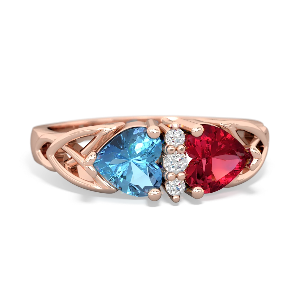 Blue Topaz Celtic Knot Double Heart 14K Rose Gold ring R5040