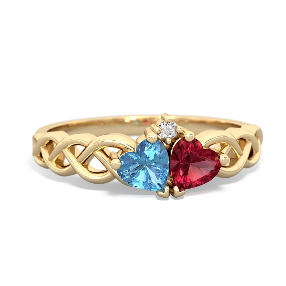 Blue Topaz Heart To Heart Braid 14K Yellow Gold ring R5870