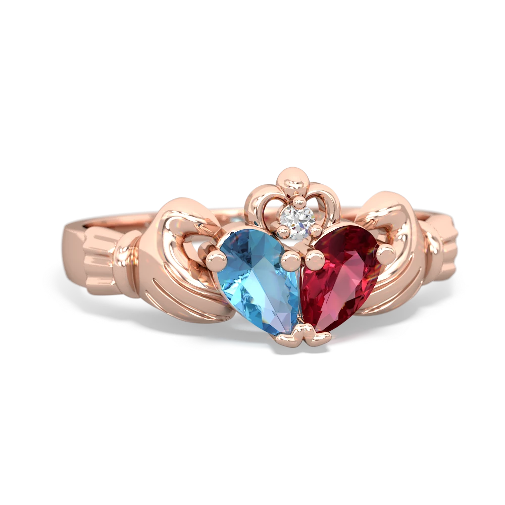 Blue Topaz 'Our Heart' Claddagh 14K Rose Gold ring R2388