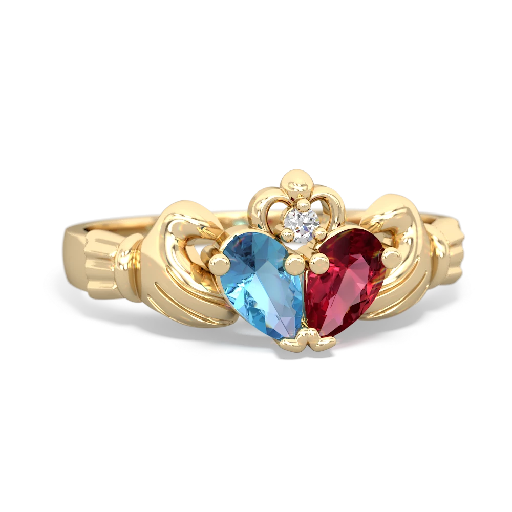 Blue Topaz 'Our Heart' Claddagh 14K Yellow Gold ring R2388