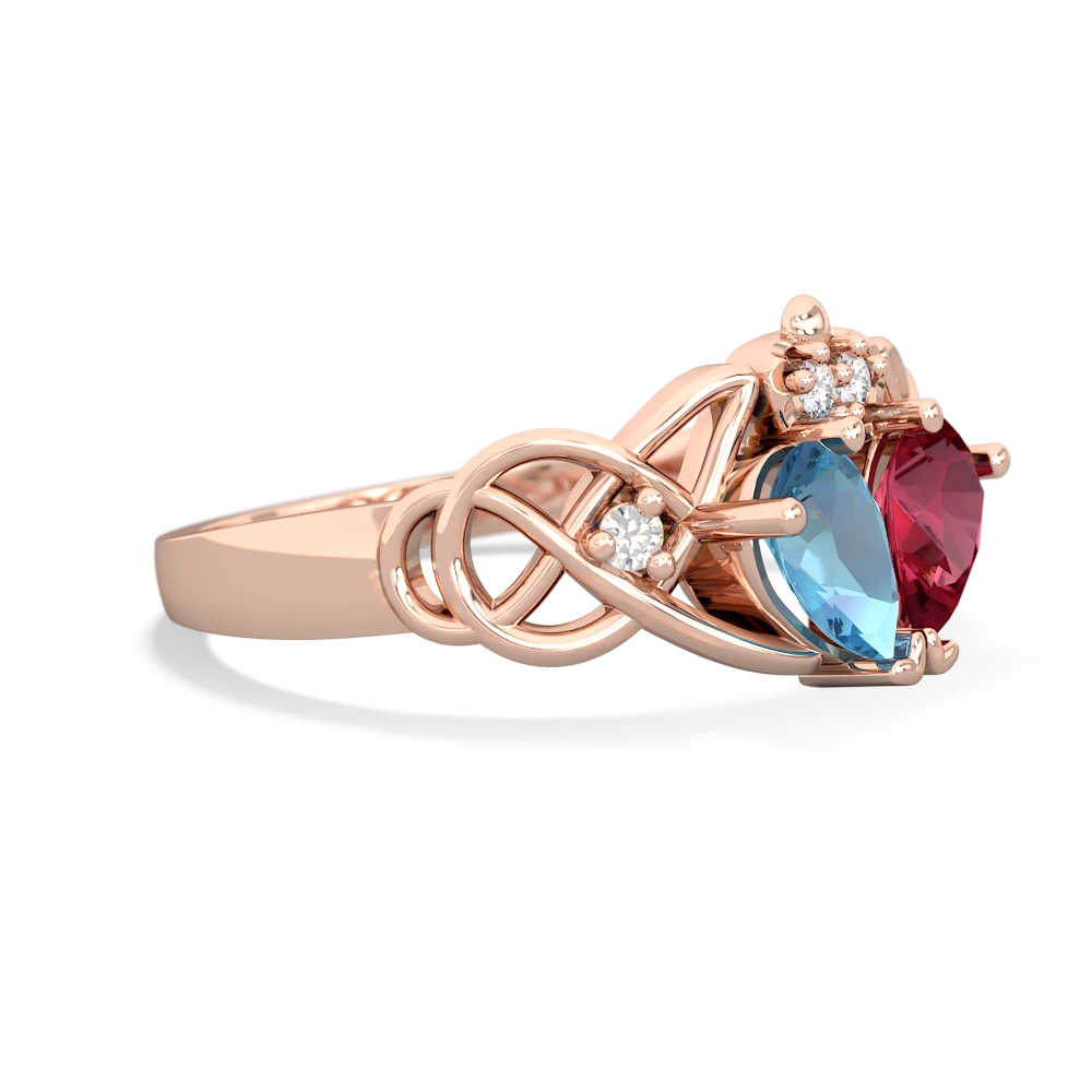 Blue Topaz 'One Heart' Celtic Knot Claddagh 14K Rose Gold ring R5322