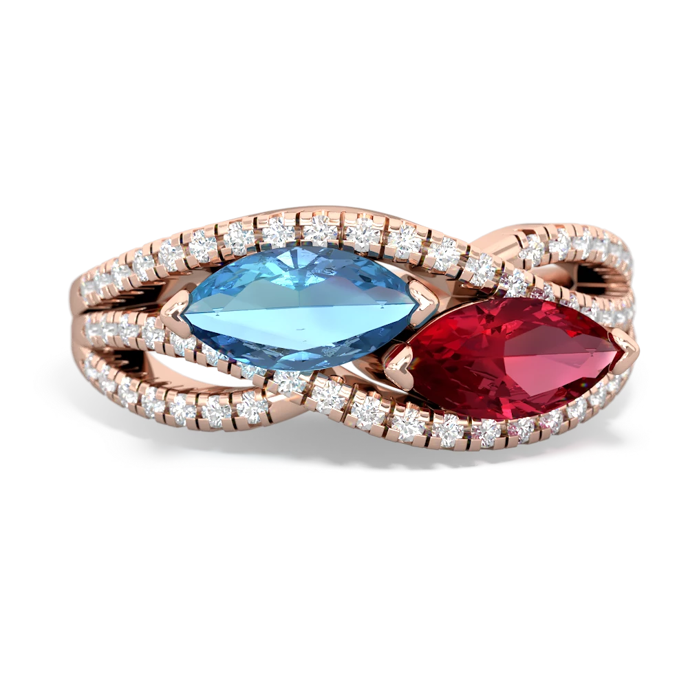 Blue Topaz Diamond Rivers 14K Rose Gold ring R3070