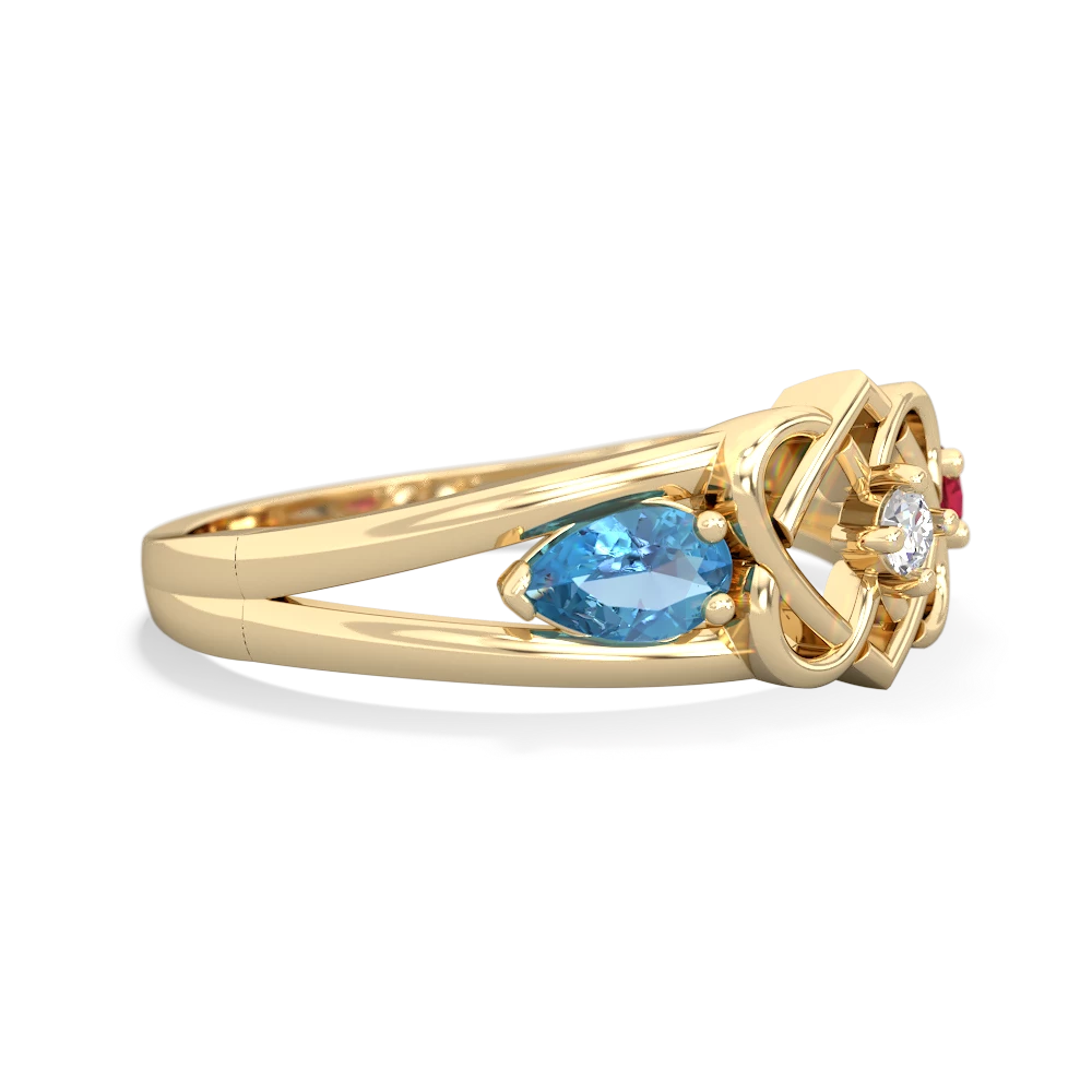 Blue Topaz Hearts Intertwined 14K Yellow Gold ring R5880