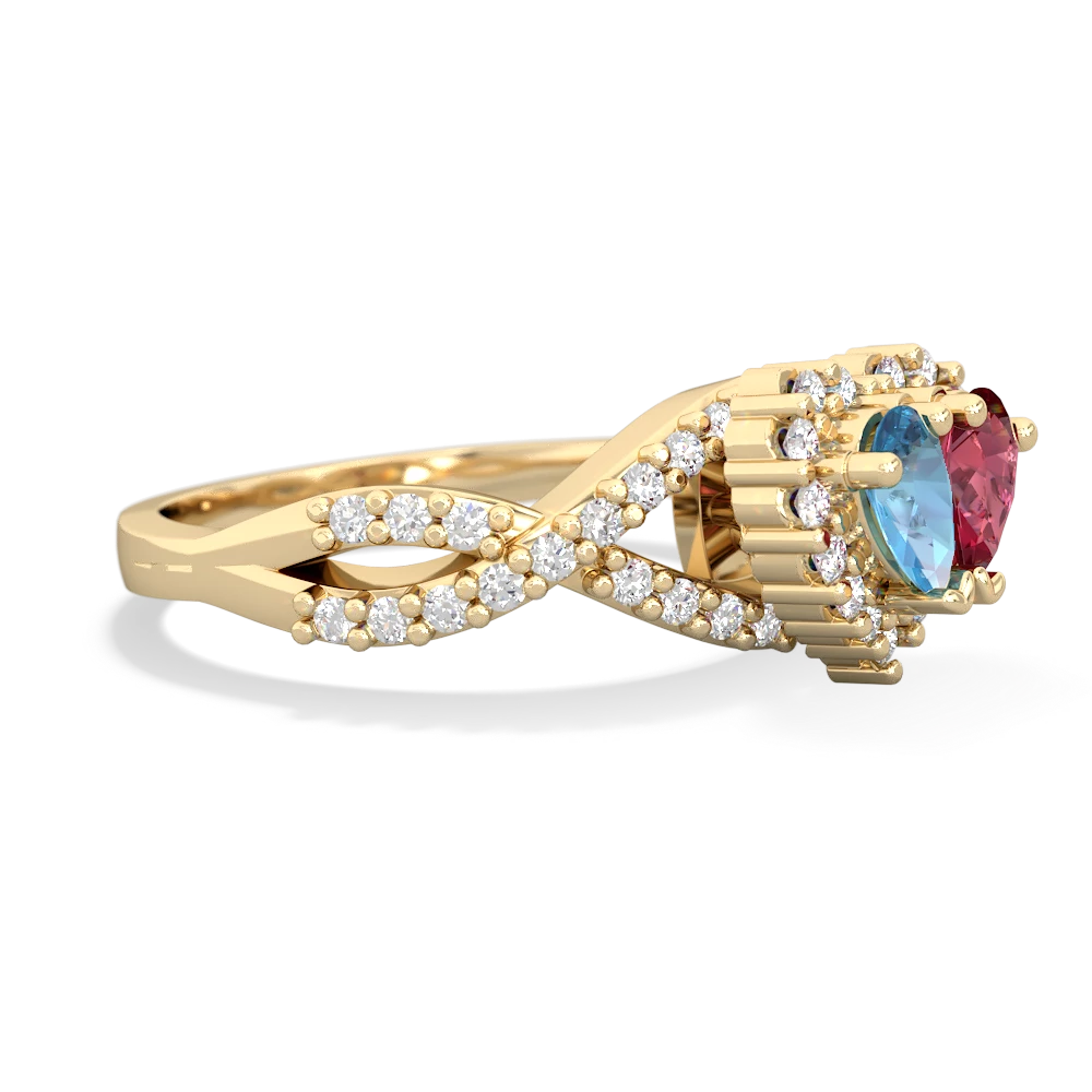 Blue Topaz Diamond Twist 'One Heart' 14K Yellow Gold ring R2640HRT