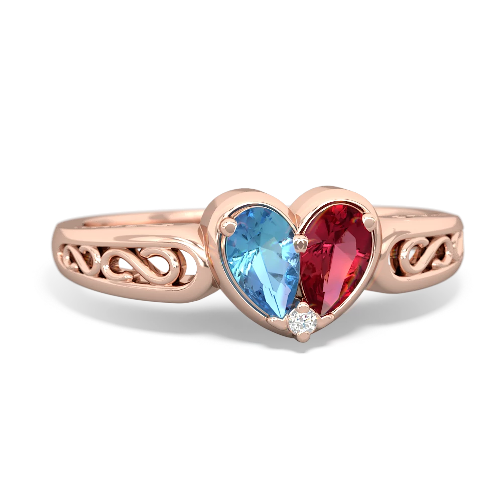 Blue Topaz Filligree 'One Heart' 14K Rose Gold ring R5070