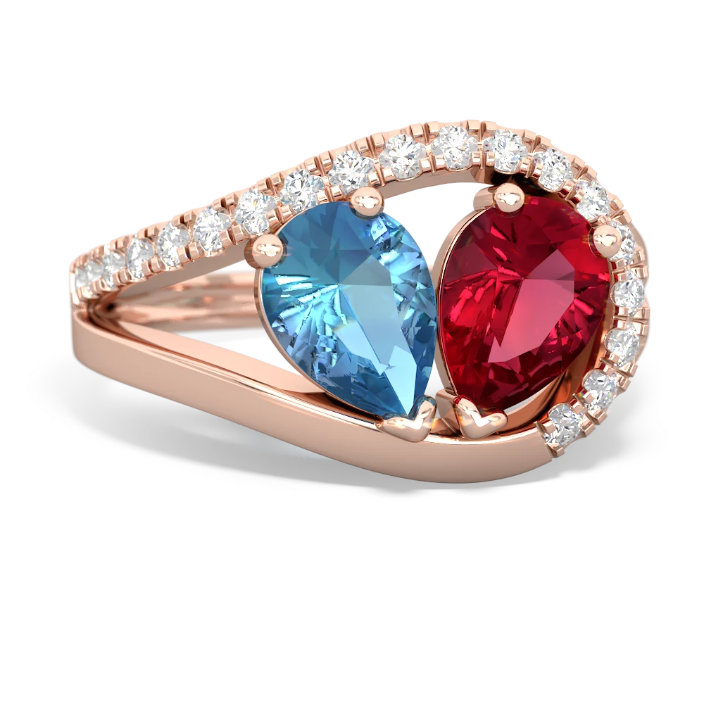 Blue Topaz Nestled Heart Keepsake 14K Rose Gold ring R5650