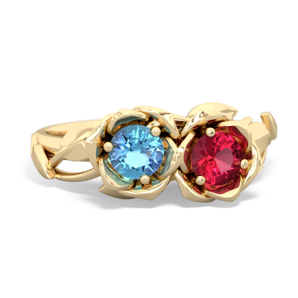 Blue Topaz Rose Garden 14K Yellow Gold ring R5510