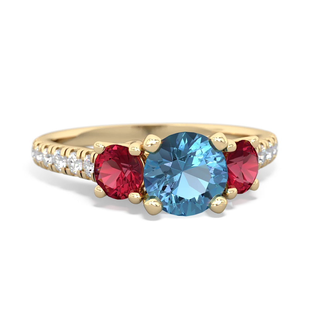 Blue Topaz Pave Trellis 14K Yellow Gold ring R5500