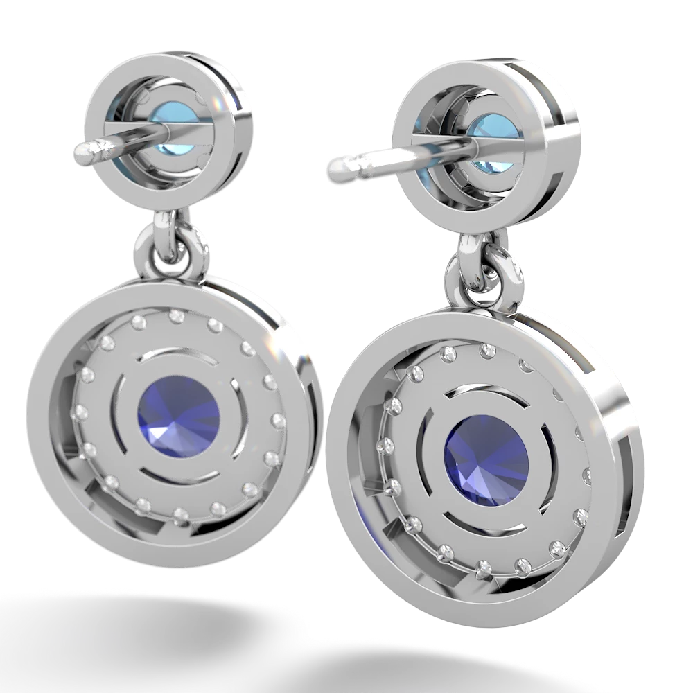 Blue Topaz Halo Dangle 14K White Gold earrings E5319