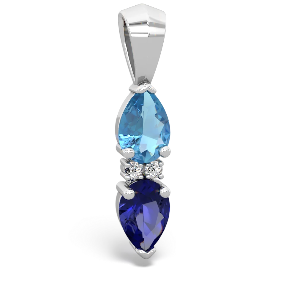 Blue Topaz Bowtie Drop 14K White Gold pendant P0865