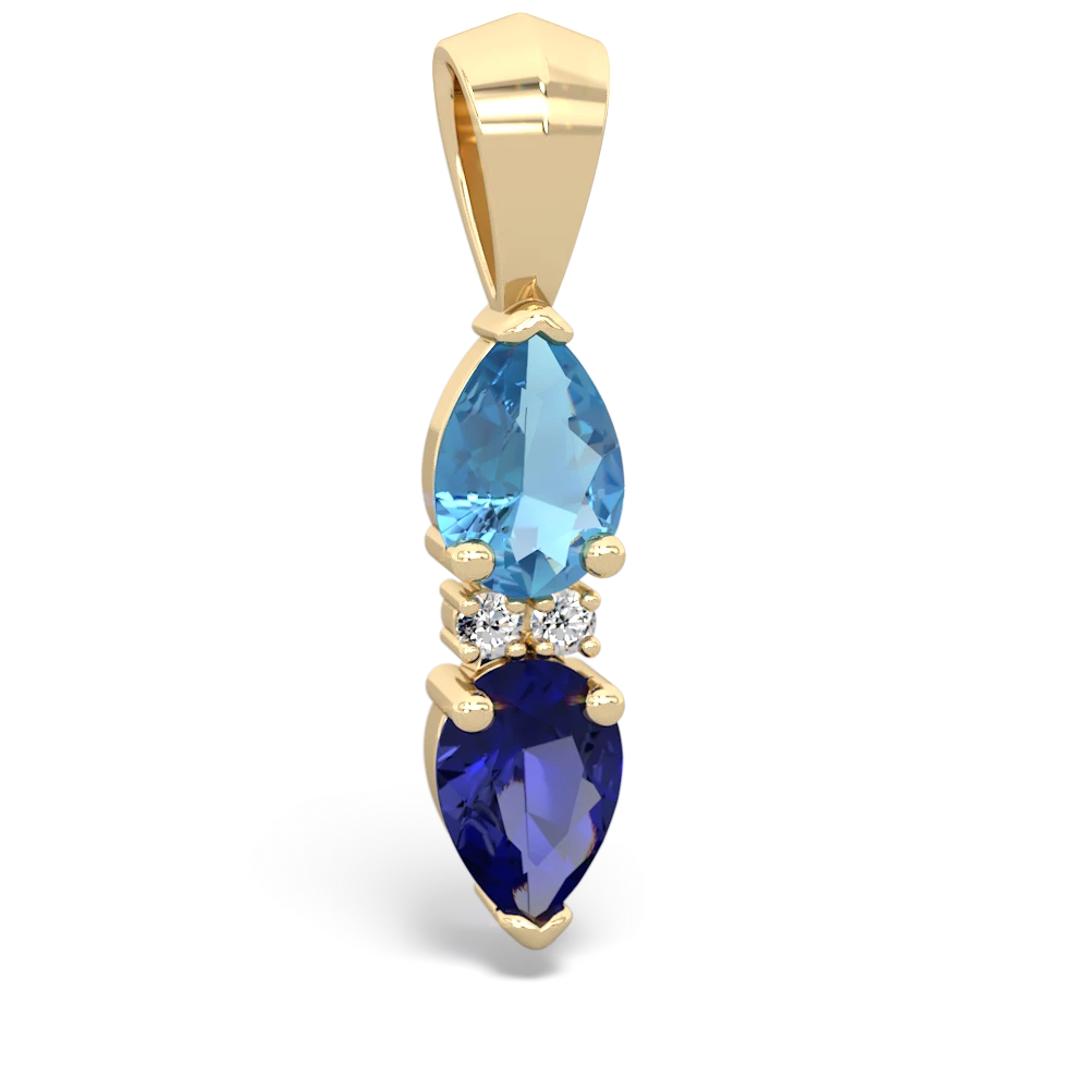 Blue Topaz Bowtie Drop 14K Yellow Gold pendant P0865