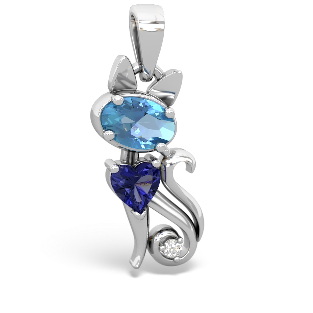 Blue Topaz Kitten 14K White Gold pendant P5780