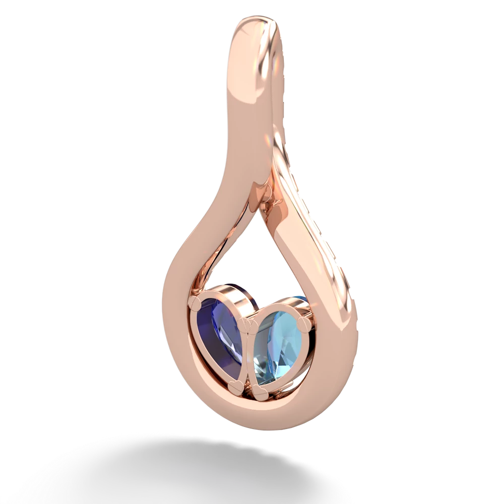 Blue Topaz Pave Twist 'One Heart' 14K Rose Gold pendant P5360