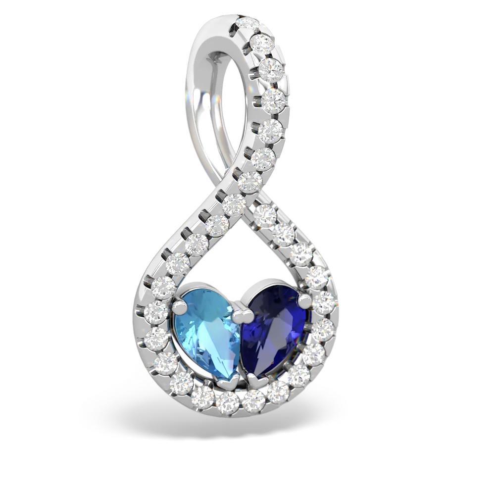 Blue Topaz Pave Twist 'One Heart' 14K White Gold pendant P5360