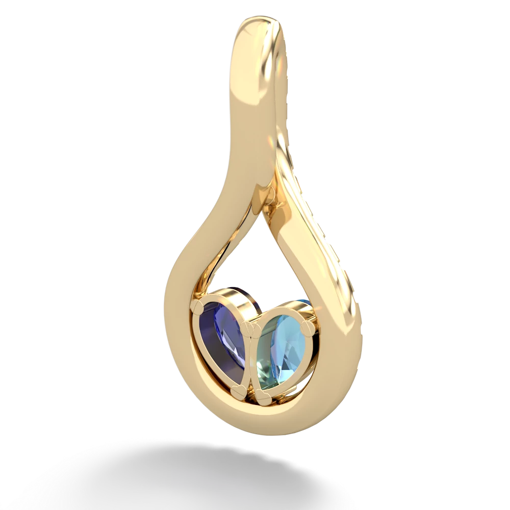 Blue Topaz Pave Twist 'One Heart' 14K Yellow Gold pendant P5360