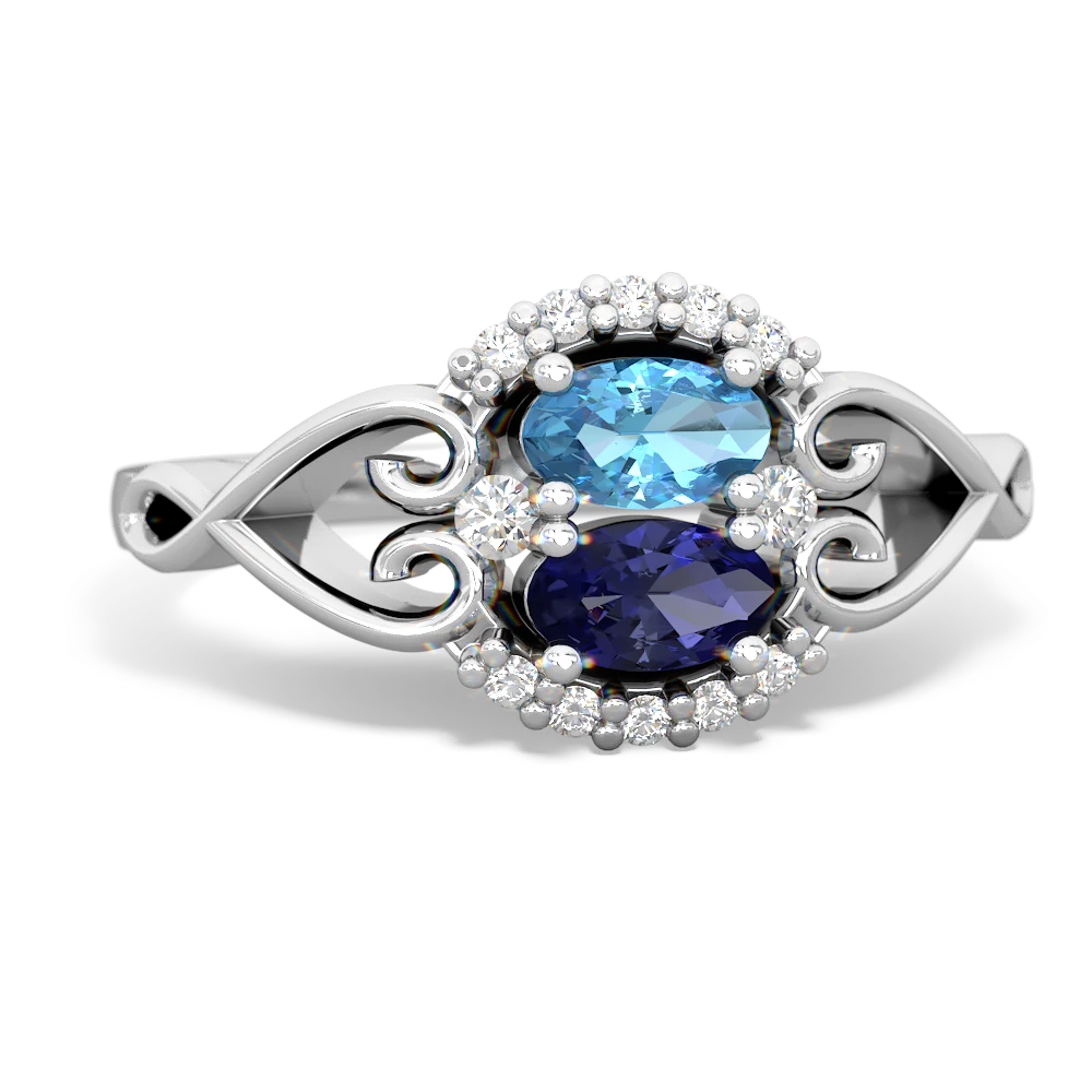 Blue Topaz Love Nest 14K White Gold ring R5860