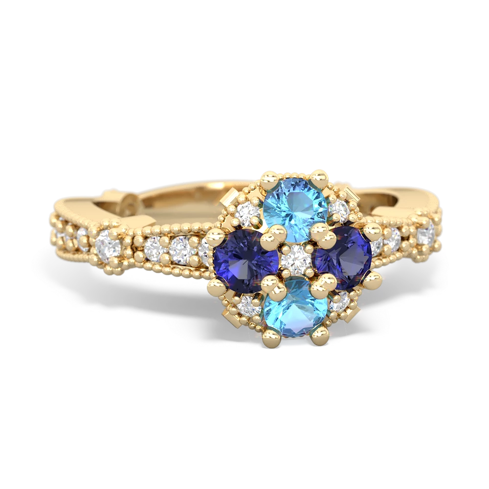 Blue Topaz Sparkling Tiara Cluster 14K Yellow Gold ring R26293RD