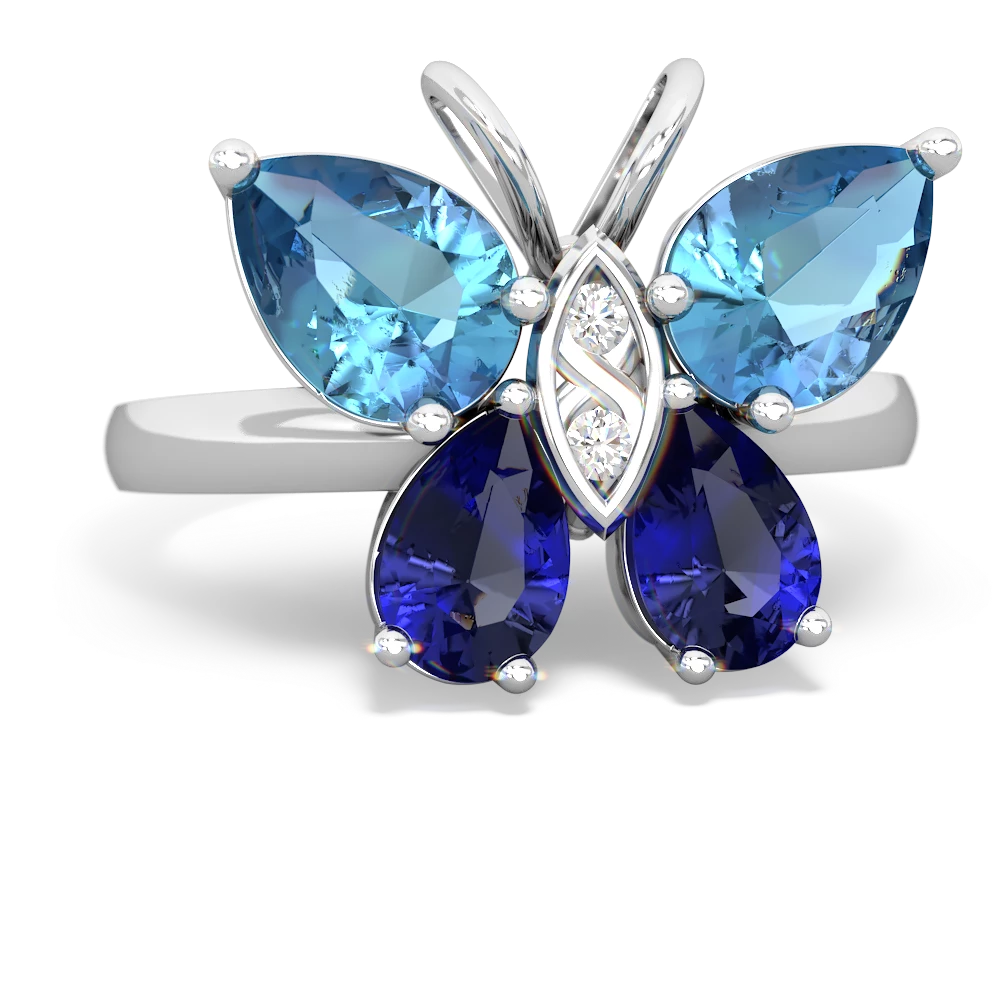 Blue Topaz Butterfly 14K White Gold ring R2215