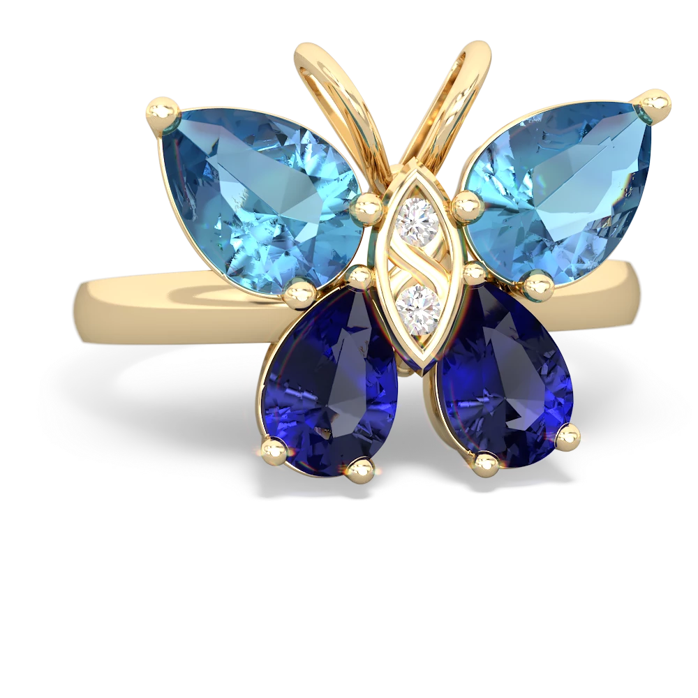 Blue Topaz Butterfly 14K Yellow Gold ring R2215