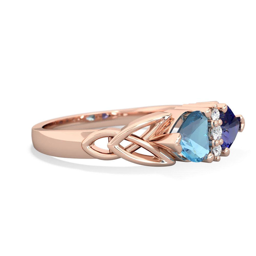 Blue Topaz Celtic Knot Double Heart 14K Rose Gold ring R5040