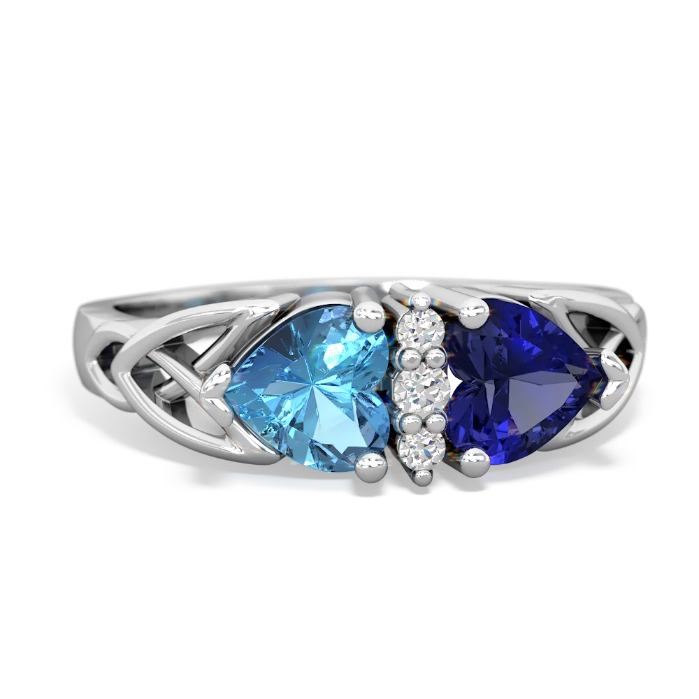 Blue Topaz Celtic Knot Double Heart 14K White Gold ring R5040