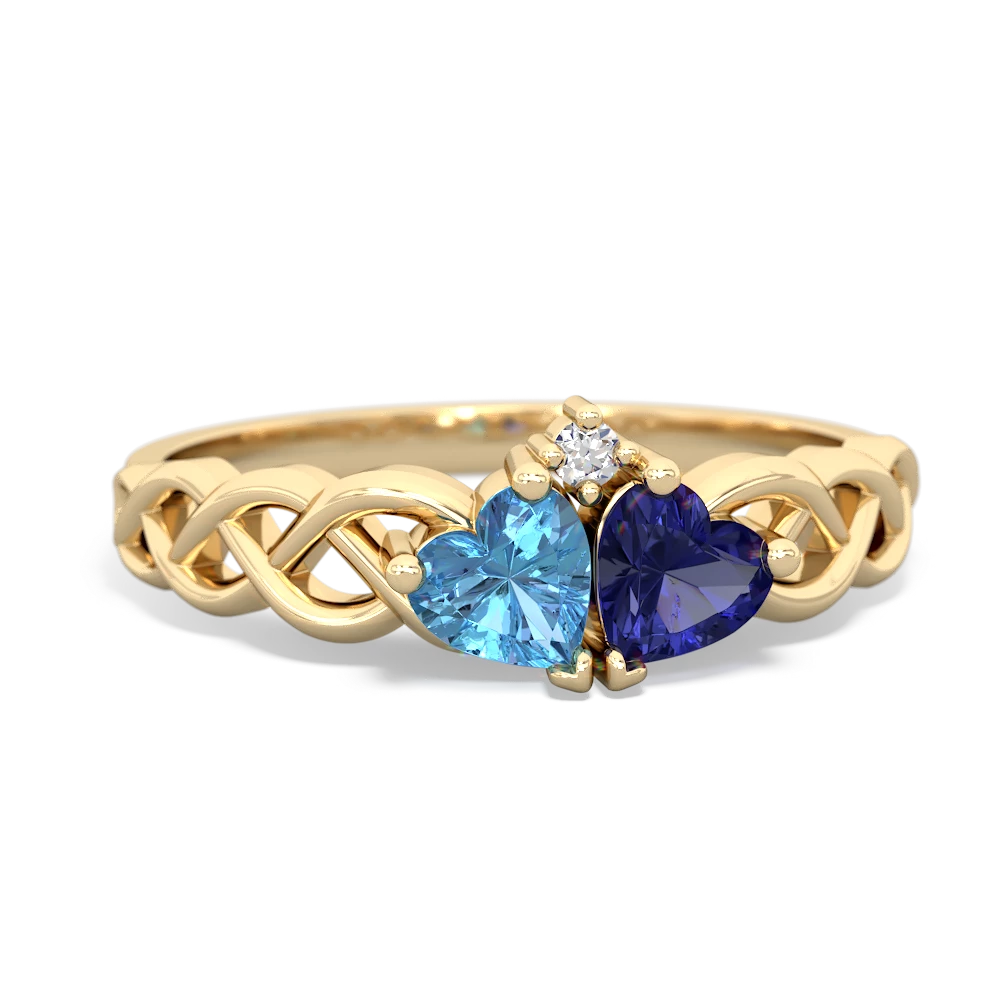 Blue Topaz Heart To Heart Braid 14K Yellow Gold ring R5870