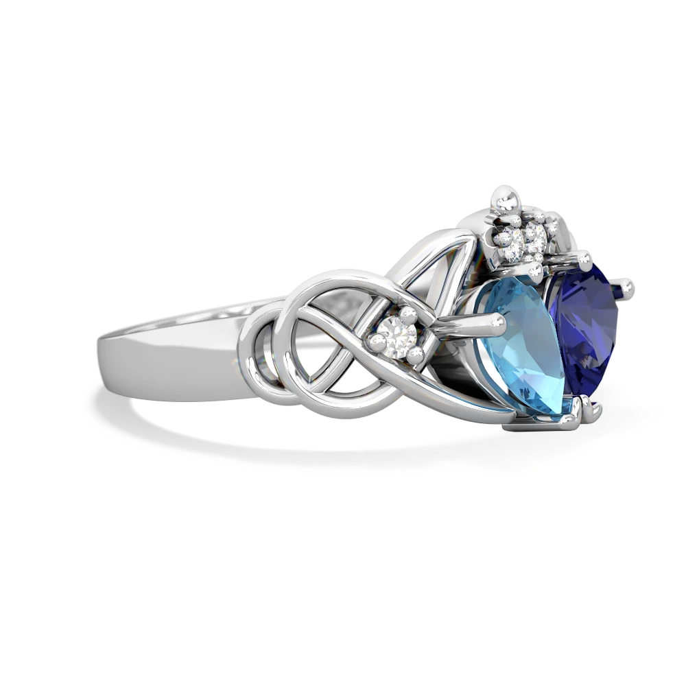 Blue Topaz 'One Heart' Celtic Knot Claddagh 14K White Gold ring R5322