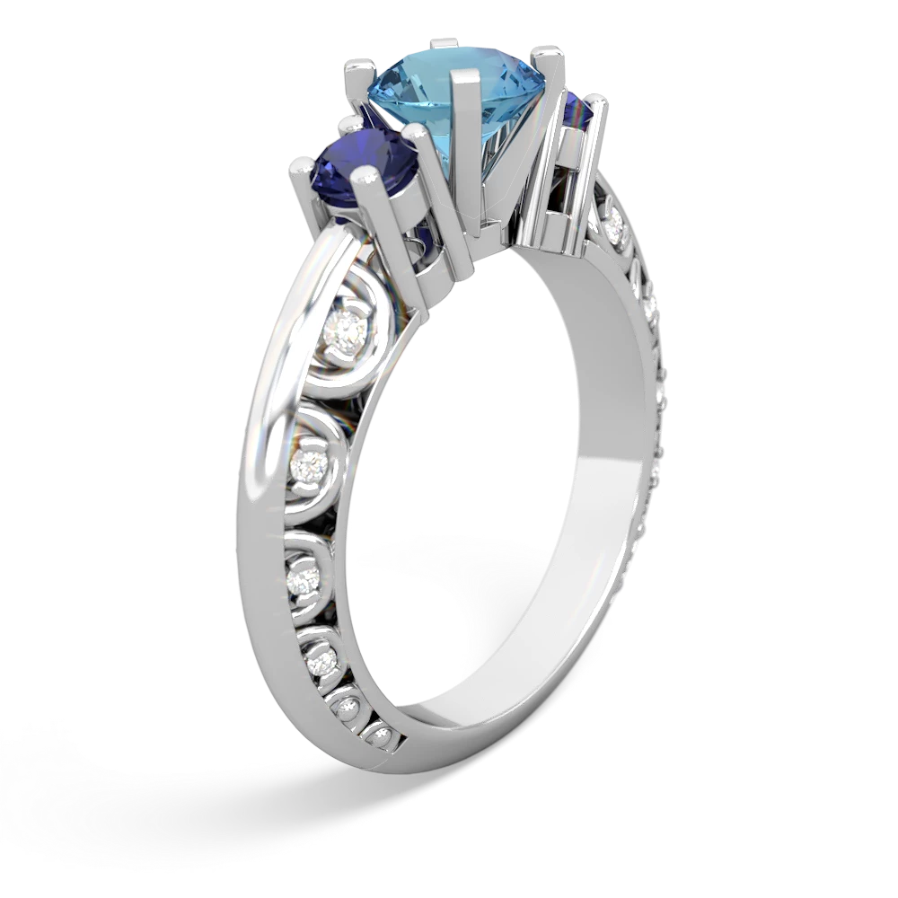 Blue Topaz Art Deco Eternal Embrace Engagement 14K White Gold ring C2003