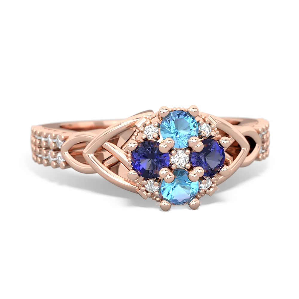 Blue Topaz Celtic Knot Cluster Engagement 14K Rose Gold ring R26443RD