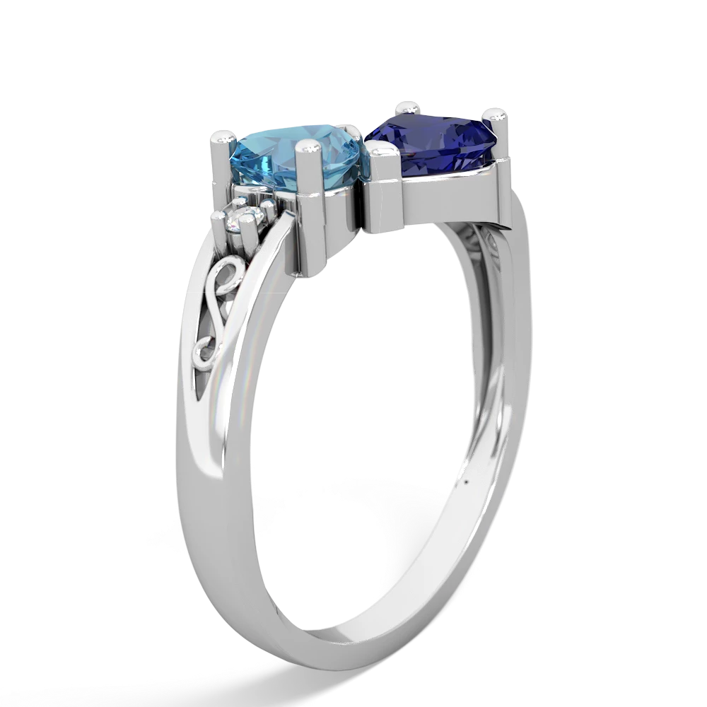 Blue Topaz Snuggling Hearts 14K White Gold ring R2178