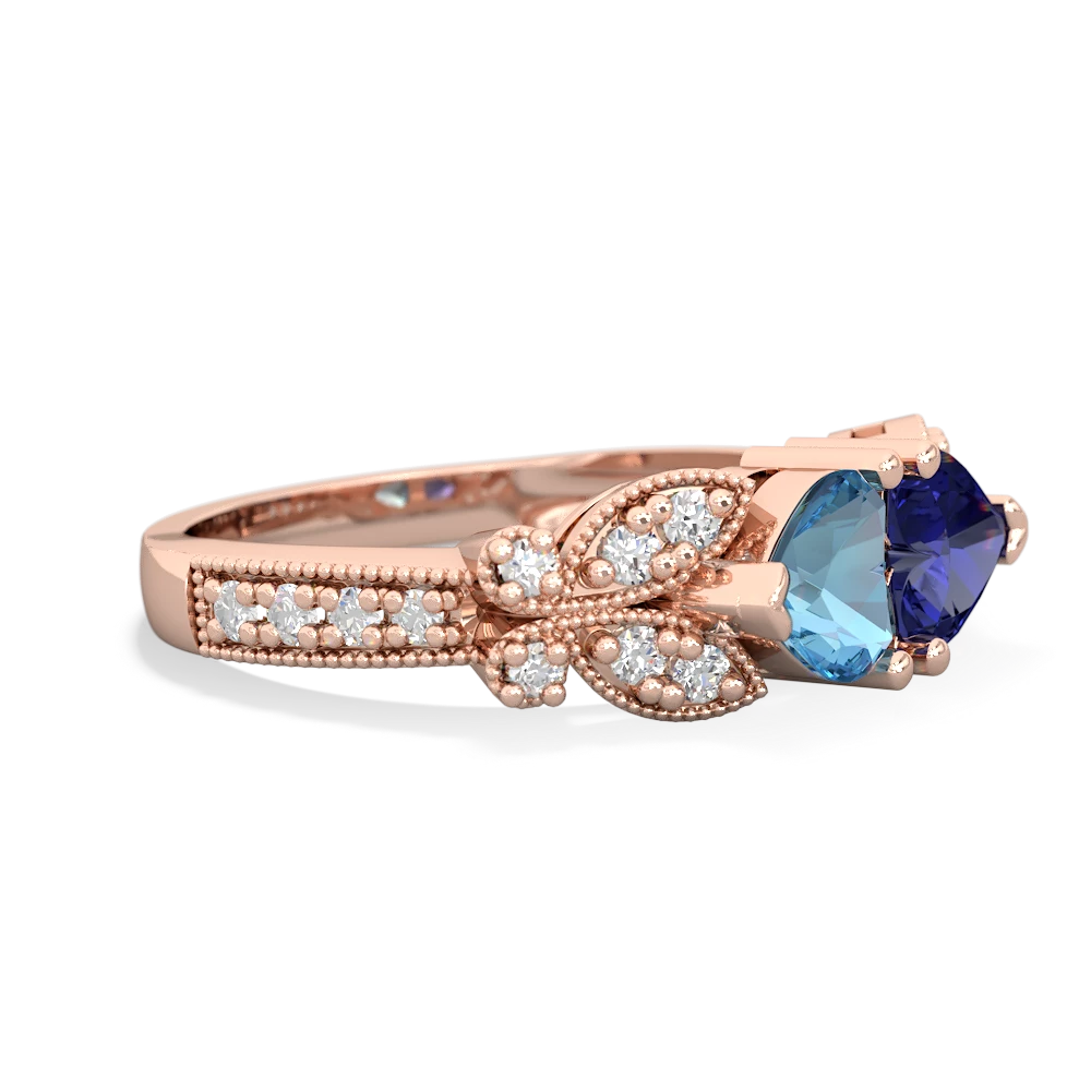 Blue Topaz Diamond Butterflies 14K Rose Gold ring R5601