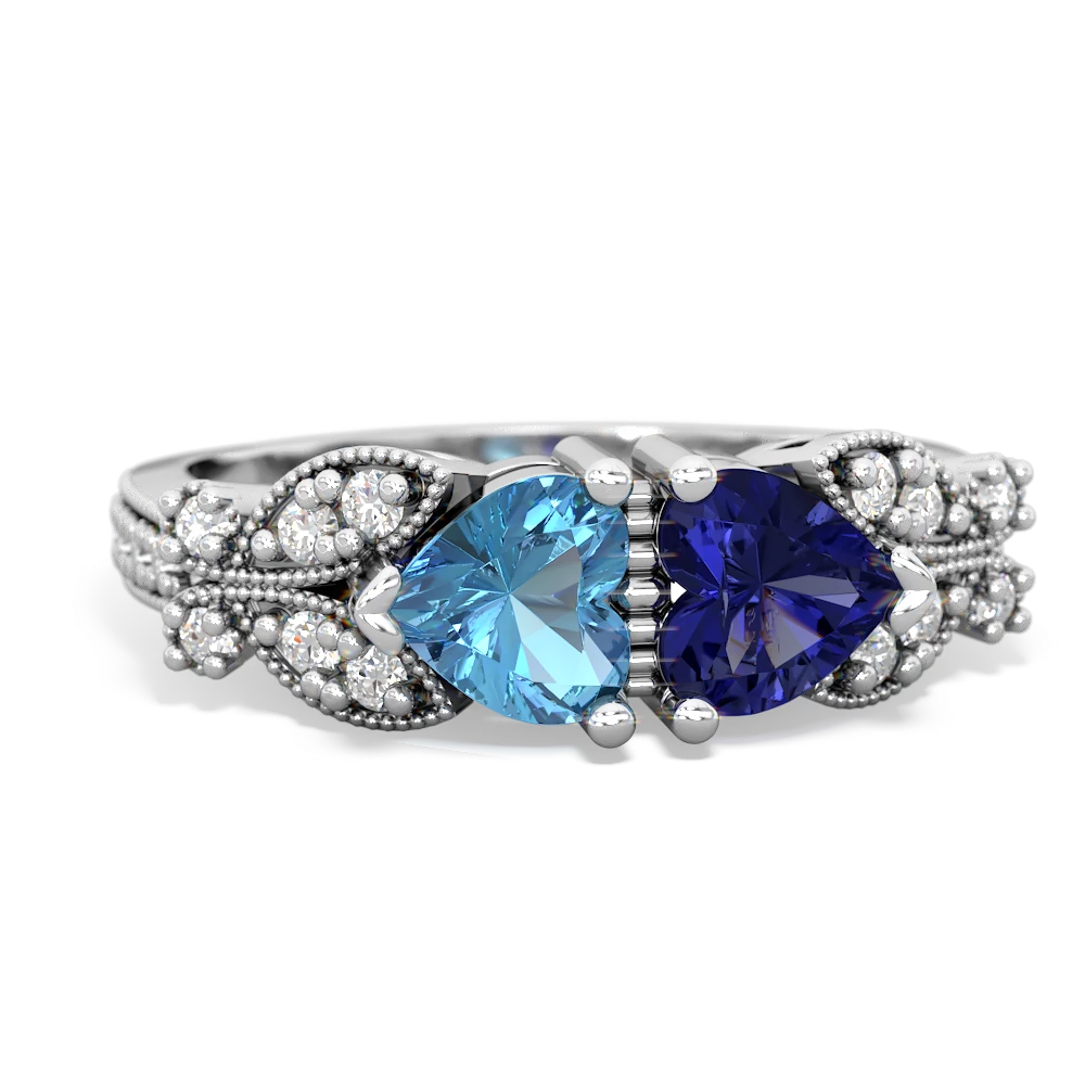 Blue Topaz Diamond Butterflies 14K White Gold ring R5601