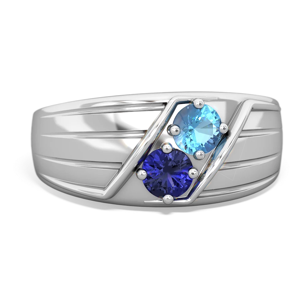 Blue Topaz Men's Streamline 14K White Gold ring R0460