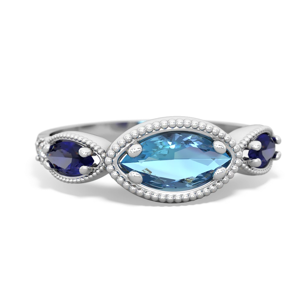 Blue Topaz Milgrain Marquise 14K White Gold ring R5700