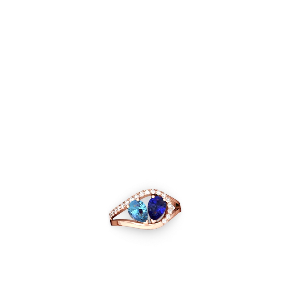 Blue Topaz Nestled Heart Keepsake 14K Rose Gold ring R5650