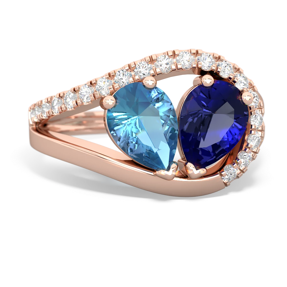 Blue Topaz Nestled Heart Keepsake 14K Rose Gold ring R5650