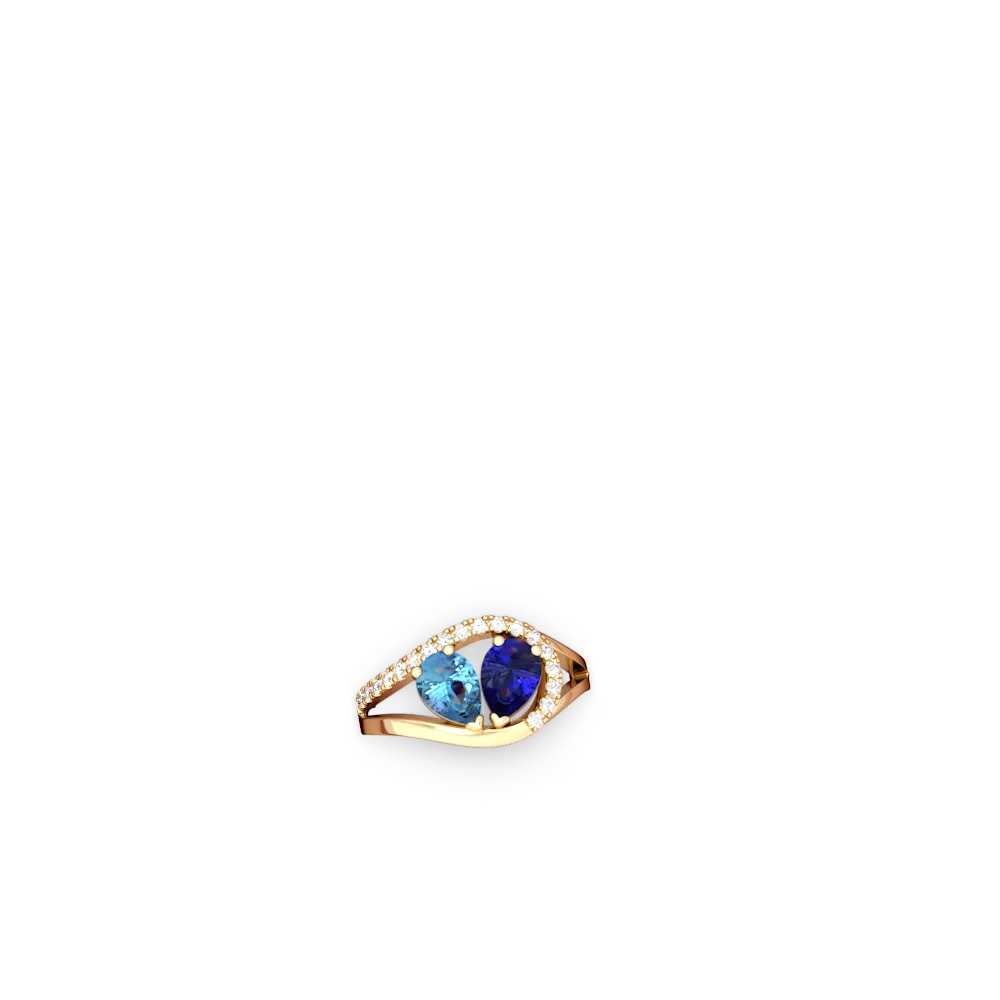 Blue Topaz Nestled Heart Keepsake 14K Yellow Gold ring R5650