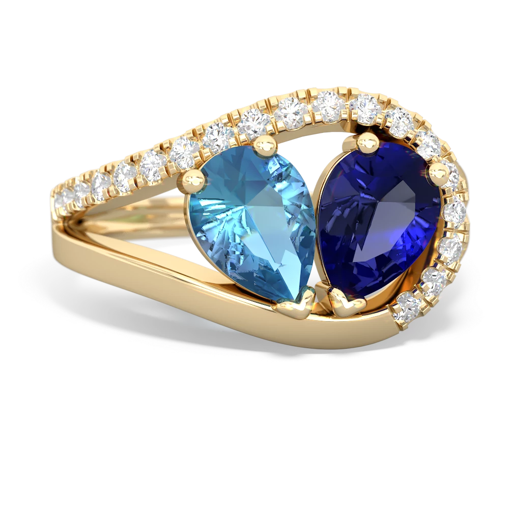 Blue Topaz Nestled Heart Keepsake 14K Yellow Gold ring R5650