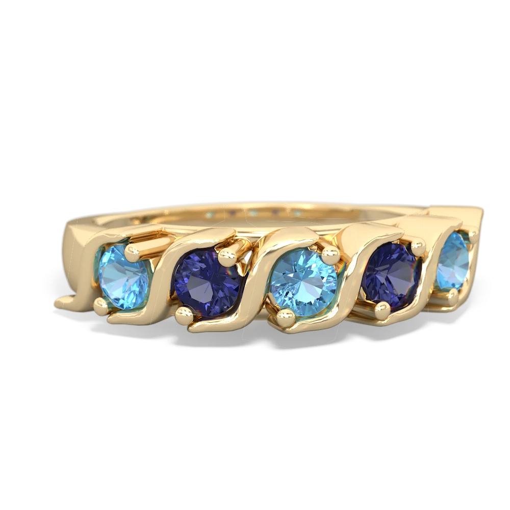 Blue Topaz Anniversary Band 14K Yellow Gold ring R2089