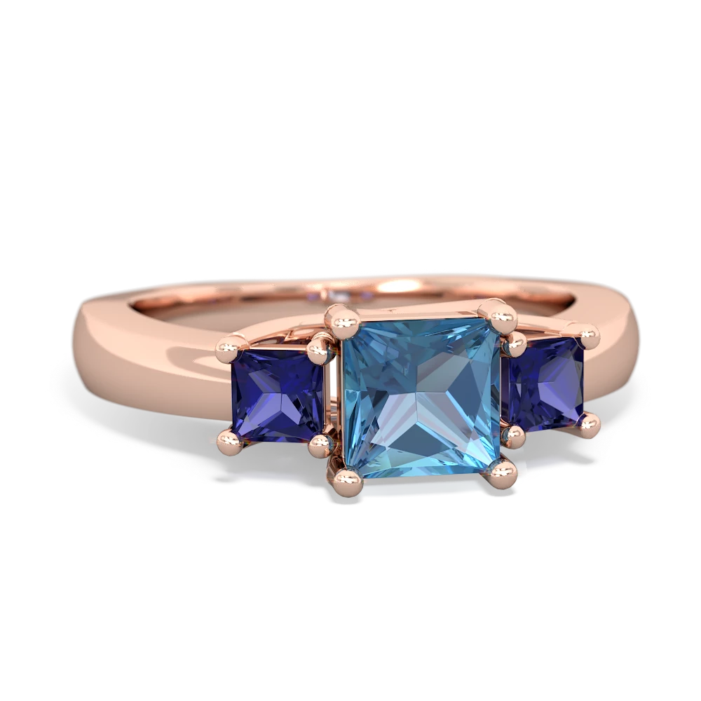 Blue Topaz Three Stone Trellis 14K Rose Gold ring R4015