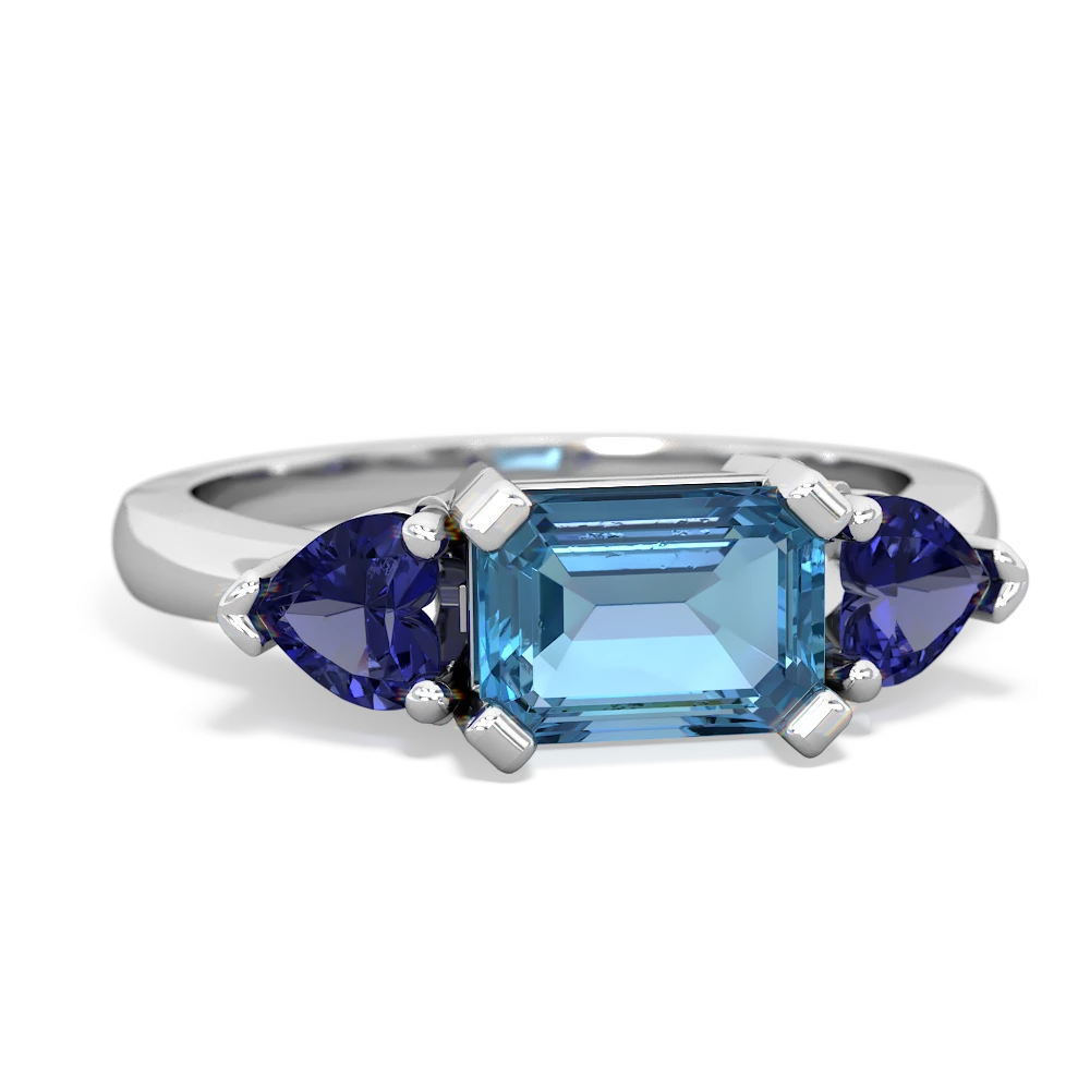 Blue Topaz Three Stone 14K White Gold ring R5235