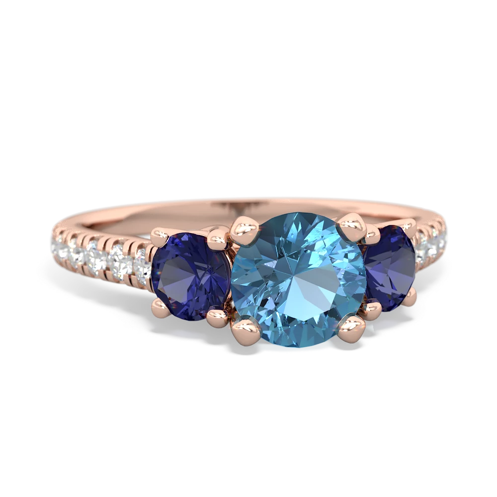 Blue Topaz Pave Trellis 14K Rose Gold ring R5500