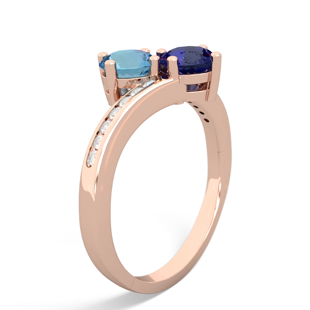 Blue Topaz Channel Set Two Stone 14K Rose Gold ring R5303