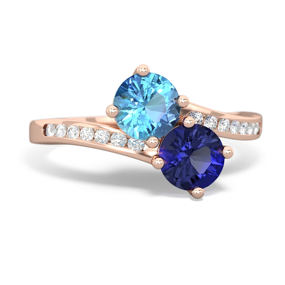 Blue Topaz Channel Set Two Stone 14K Rose Gold ring R5303