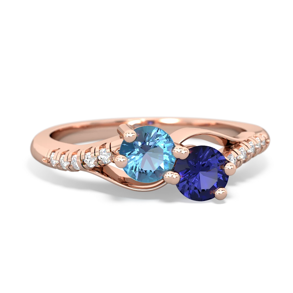 Blue Topaz Infinity Pave Two Stone 14K Rose Gold ring R5285