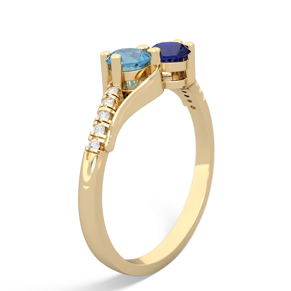 Blue Topaz Infinity Pave Two Stone 14K Yellow Gold ring R5285