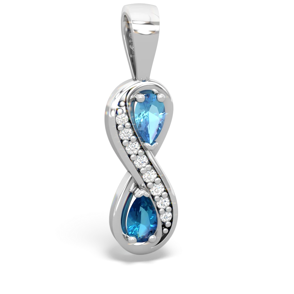 Blue Topaz Diamond Infinity 14K White Gold pendant P5390