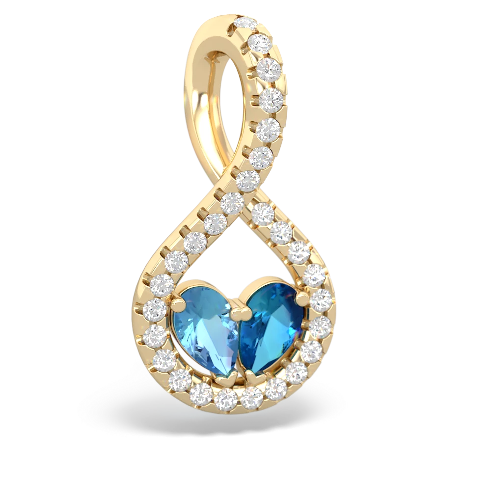 Blue Topaz Pave Twist 'One Heart' 14K Yellow Gold pendant P5360