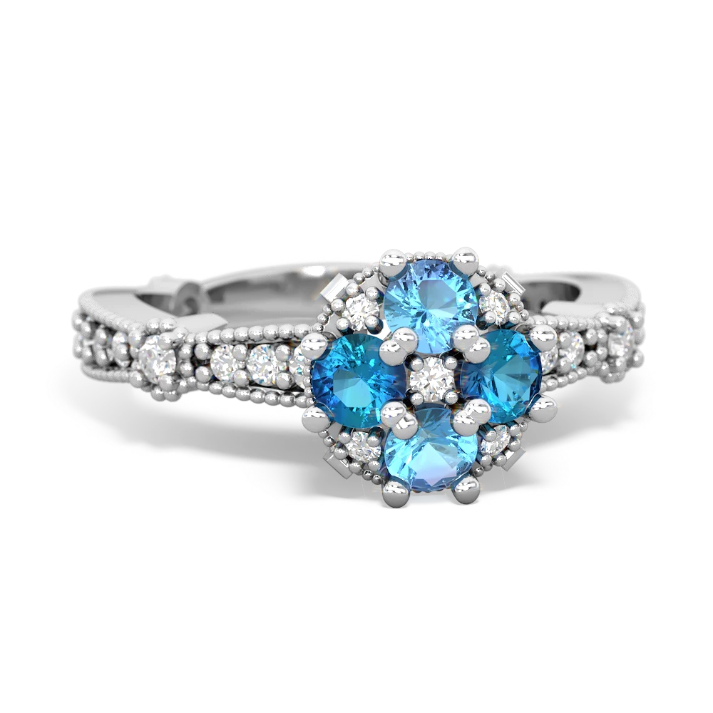 Blue Topaz Sparkling Tiara Cluster 14K White Gold ring R26293RD