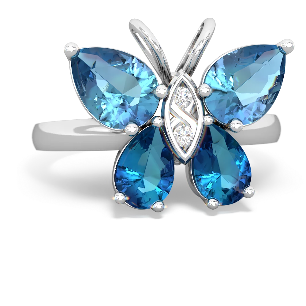 Blue Topaz Butterfly 14K White Gold ring R2215